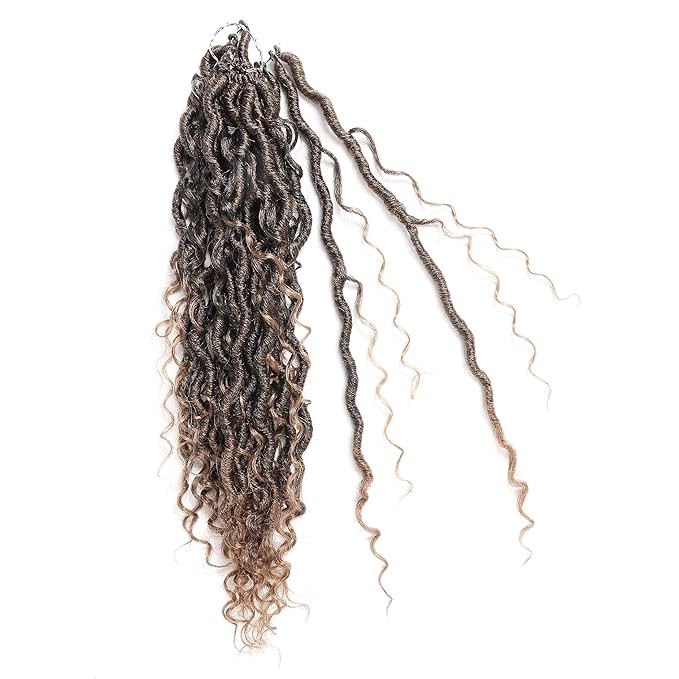 Aipin Goddess Locs Crochet Hair 18 Inch Boho River Locs Hippie Locs Wavy Crochet With Curly Hair In Middle And Ends Braids Hair Extensions (7Packs,18 inch, T27)