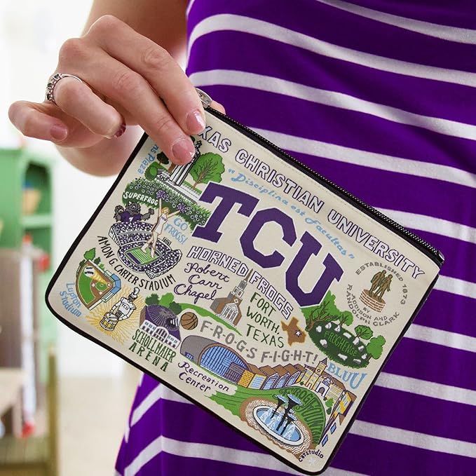 Catstudio Collegiate Zipper Pouch, Texas Christian University Travel Toiletry Bag, Ideal Gift for Alumni, Makeup Bag, Dog Treat Pouch, or Travel Purse