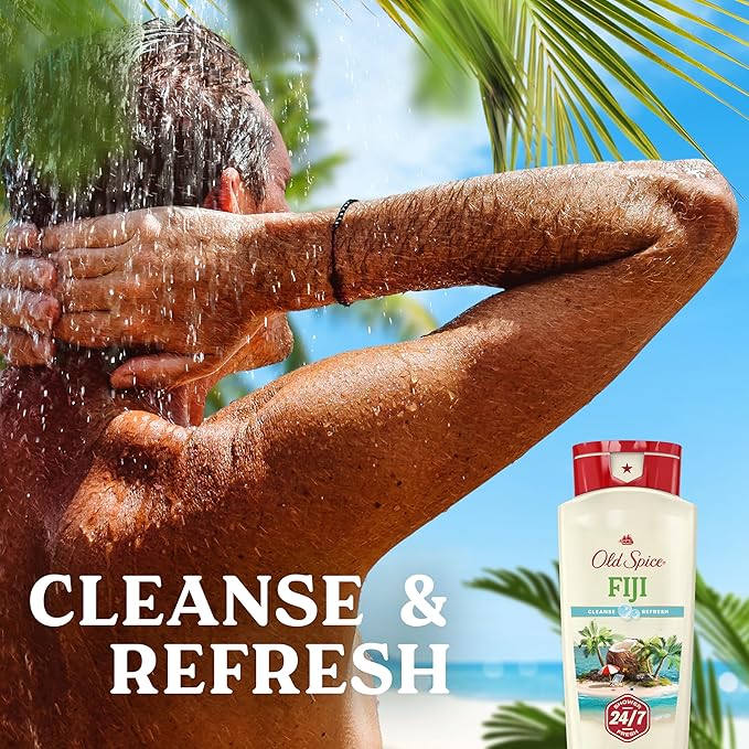 Old Spice Cleansing Body Wash for Men, 24/7 Shower Fresh with Lasting Scent, Cleanse & Refresh, Gentle on Skin, Vitamin B3, Fiji with Palm Tree + Coconut Scent, 18 oz (Pack of 4)