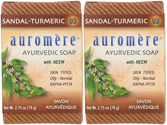 Auromere Ayurvedic Bar Soap, Sandal Turmeric - Eco Friendly, Handmade, Vegan, Cruelty Free, Natural, Non GMO (2.75 oz), 2 pack