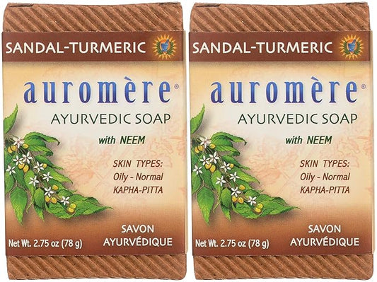 Auromere Ayurvedic Bar Soap, Sandal Turmeric - Eco Friendly, Handmade, Vegan, Cruelty Free, Natural, Non GMO (2.75 oz), 2 pack