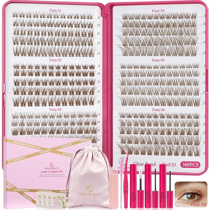 Lash Clusters Kit with Bond and Seal Brown Lash Clusters For Mature Eyes Lash Extension Kit with Eyelid Wipes Brush Eyelash Extension Kit with Drawstring Bag Mocha Mousse lashes Gift Set For Women