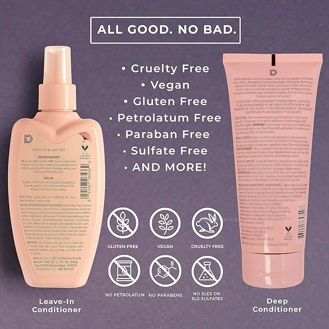 DAILY DOSE Moisturizing Duo: Leave-In Conditioner Detangler Spray + Deep Conditioner, Hair Mask/Masque - Detangles, Repairs, Restores Dry, Damaged, Color Treated Hair for All Hair Types