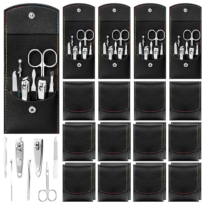 Lasnten 24 Set Manicure Set Bulk Nail Clippers Grooming Nail Kit Stainless Steel Professional Pedicure Kit Pedicure Tools with Travel Case Gifts for Men Women Personal(7 in 1,Black)