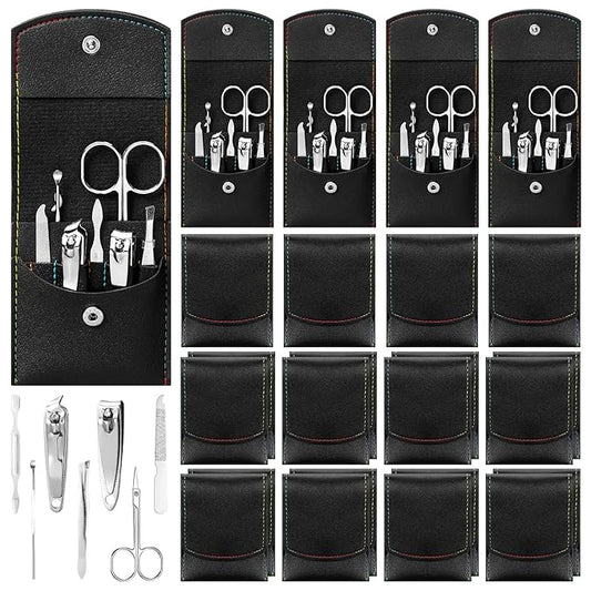 Lasnten 24 Set Manicure Set Bulk Nail Clippers Grooming Nail Kit Stainless Steel Professional Pedicure Kit Pedicure Tools with Travel Case Gifts for Men Women Personal(7 in 1,Black)