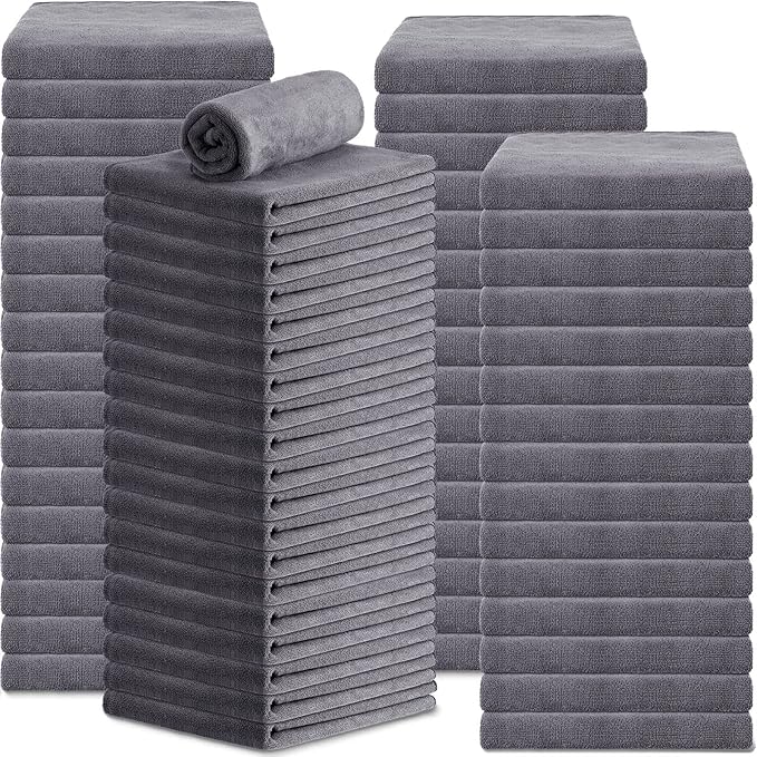 Newwiee 72 Pack Microfiber Bleach Proof Towels Bulk for Salon 18 x 30 Inch Dry Lint Free Hair Drying Hand Towels for Hair, Gym, Bath, Spa, Shaving, Barber(Grey)