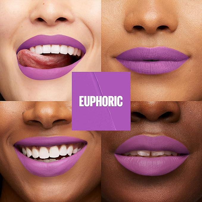 Maybelline Super Stay Matte Ink Liquid Lip Color, Moodmakers Lipstick Collection, Long Lasting, Transfer Proof Lip Makeup, Euphoric, 1 Count