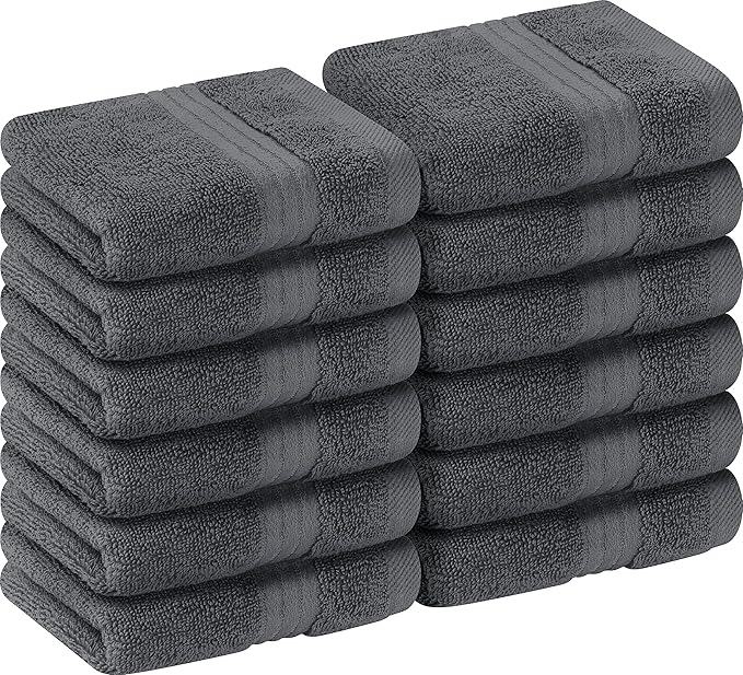 Utopia Towels 12 Pack Premium Wash Cloths Set, 12 by 12 Inches, 100% Cotton Ring Spun, Highly Absorbent and Soft Feel Washcloths for Bathroom, Spa, Gym, and Face, Grey