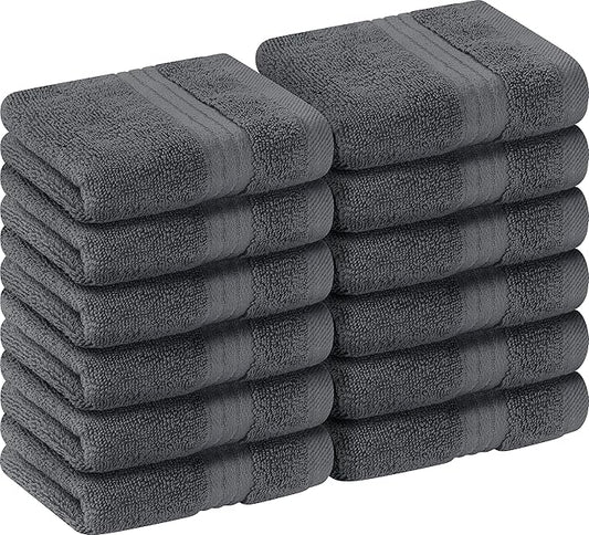 Utopia Towels 12 Pack Premium Wash Cloths Set, 12 by 12 Inches, 100% Cotton Ring Spun, Highly Absorbent and Soft Feel Washcloths for Bathroom, Spa, Gym, and Face, Grey