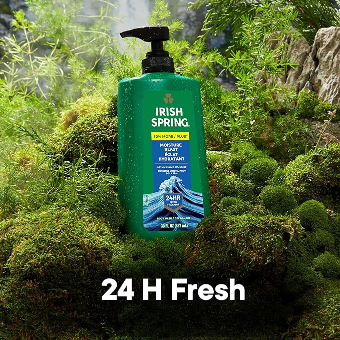 Irish Spring Mens Body Wash, Moisture Blast Body Wash for Men, Feel Fresh All Day, 30 Oz Pump Bottle