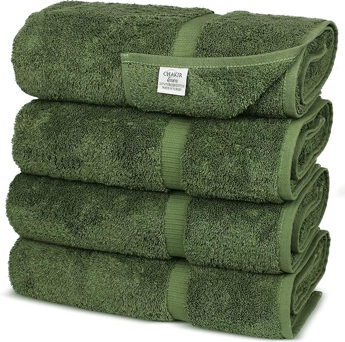 Chakir Turkish Linens Premium Cotton Absorbent Turkish Towels (Bath Towel - Set of 4, Moss)