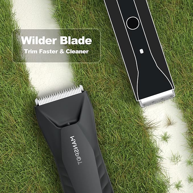 MANSPOT Manscape Body & Pubic Hair Trimmer for Men, Electric Groin Hair Trimmer, Replaceable Ceramic Blade Heads,Waterproof for Wet/Dry Use,Standing Recharge Dock,90 Minutes Shaving(Black)