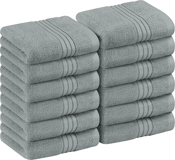 Utopia Towels 12 Pack Premium Wash Cloths Set, 12 by 12 Inches, 100% Cotton Ring Spun, Highly Absorbent and Soft Feel Washcloths for Bathroom, Spa, Gym, and Face, Cool Grey