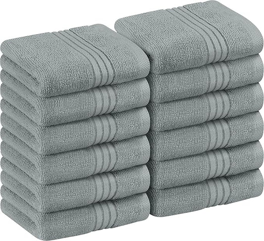Utopia Towels 12 Pack Premium Wash Cloths Set, 12 by 12 Inches, 100% Cotton Ring Spun, Highly Absorbent and Soft Feel Washcloths for Bathroom, Spa, Gym, and Face, Cool Grey