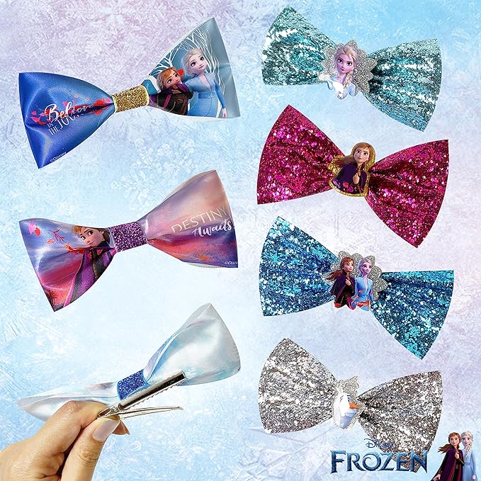Frozen 2 Girls 7 Small Bow Bundle, Hair Bows for Girls - Ages 3+