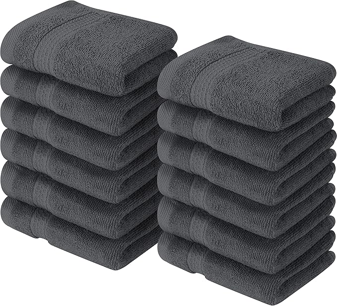 Utopia Towels 12 Pack Premium Wash Cloths Set, 12 by 12 Inches, 100% Cotton Ring Spun, Highly Absorbent and Soft Feel Essential Washcloths for Bathroom, Spa, Gym, and Face, Grey