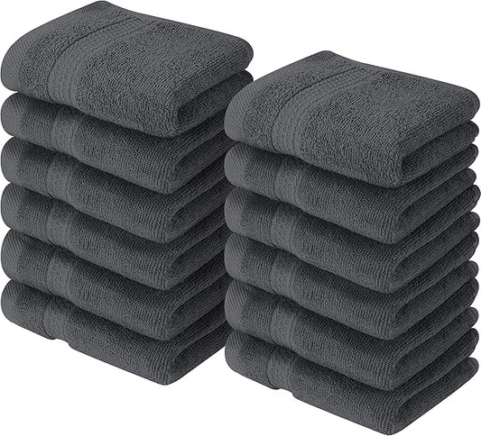 Utopia Towels 12 Pack Premium Wash Cloths Set, 12 by 12 Inches, 100% Cotton Ring Spun, Highly Absorbent and Soft Feel Essential Washcloths for Bathroom, Spa, Gym, and Face, Grey