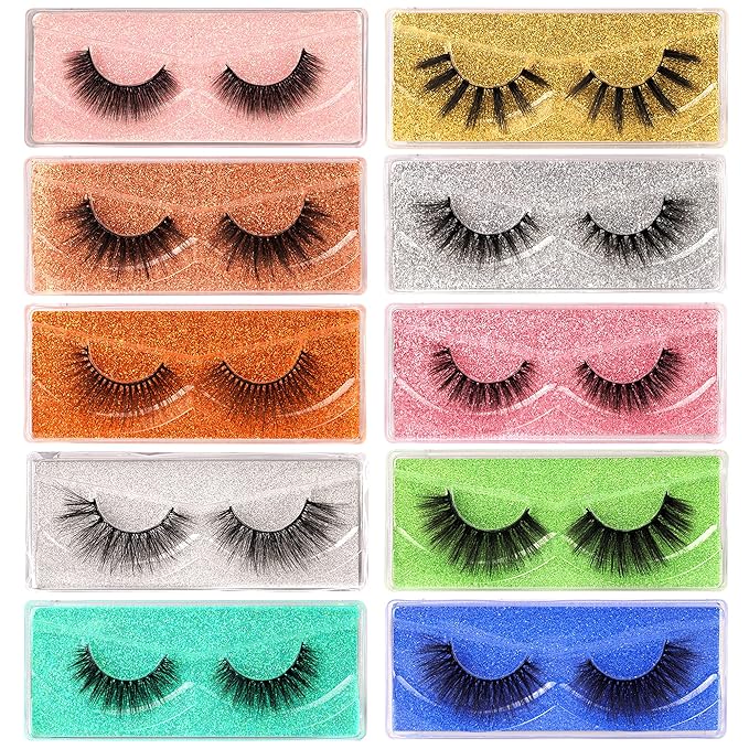 Lanflower Lashes False Eyelashes Natural Look 3D Faux Mink Eyelashes Pack 10 Styles Russian Strip Lashes
