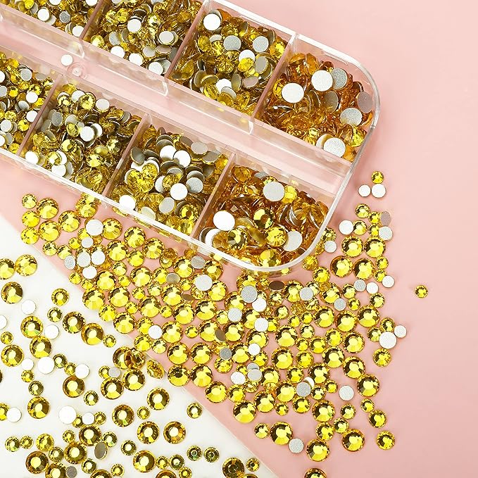 2400Pcs Lemon Yellow Flatback Rhinestones for Crafts,Nail Gems Glass Flatback Rhinestones Gemstones Glass Diamonds Stones Bling Rhinestone with Tweezers and Picking Pen