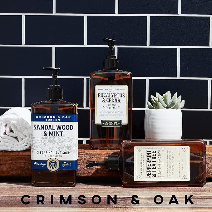 Body Prescriptions Crimson & Oak Men's Deep Cleansing Hand Soap with Pump Dispenser, 17 Fl Oz (Pack of 3), Multi