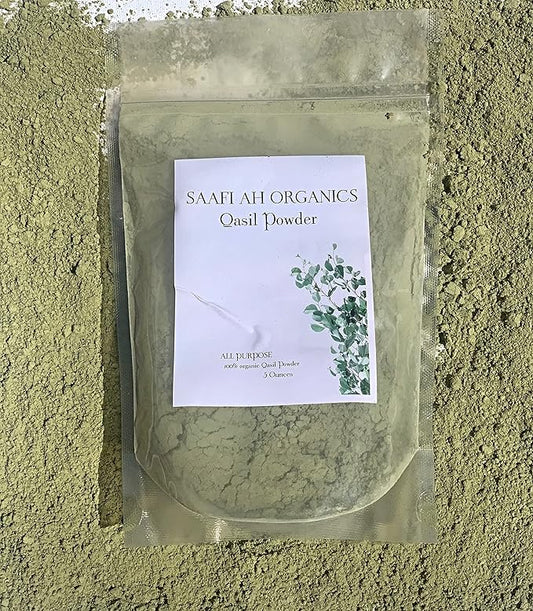 Qasil Powder Natural Leaf Powder, exfoliates, detoxifies, Helps with clogged pores and Blemishes. soap,Used as a Shampoo. (Large 5 oz)