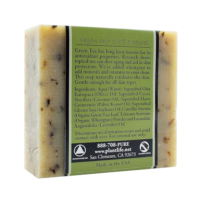 Plantlife Green Tea Bar Soap - Moisturizing and Soothing Soap for Your Skin - Hand Crafted Using Plant-Based Ingredients - Made in California 4oz Bar