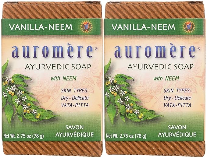 Auromere Ayurvedic Bar Soap, Vanilla Neem - Eco Friendly, Handmade, Vegan, Cruelty Free, Natural, Non GMO (2.75 oz), 2 pack