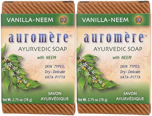Auromere Ayurvedic Bar Soap, Vanilla Neem - Eco Friendly, Handmade, Vegan, Cruelty Free, Natural, Non GMO (2.75 oz), 2 pack