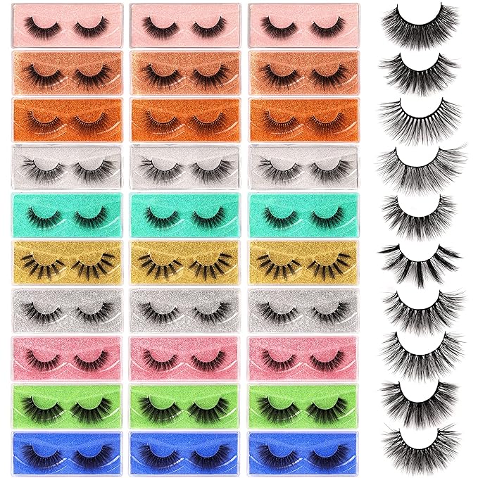 False Eyelashes 30 Pairs Natural 3D Faux Mink Lashes Pack Handmade Eye Lashes Wholesale 10 Styles