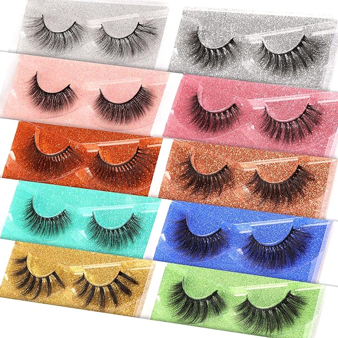 Lanflower Lashes False Eyelashes Natural Look 3D Faux Mink Eyelashes Pack 10 Styles Russian Strip Lashes