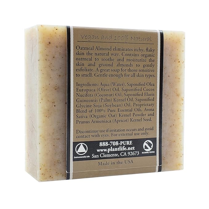 Plantlife Oatmeal Almond Bar Soap - Moisturizing and Soothing Soap for Your Skin - Hand Crafted Using Plant-Based Ingredients - Made in California 4oz Bar